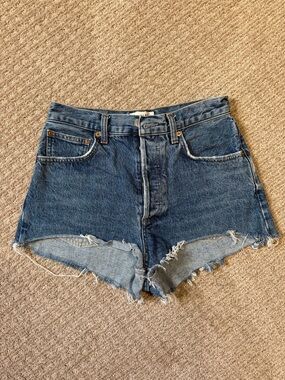 AGOLDE High-Waist Denim Cutoff Shorts in Blue